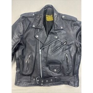 Vtg Protech Leather Apparel Biker Motorcycle Jacket With Belt. Size L.